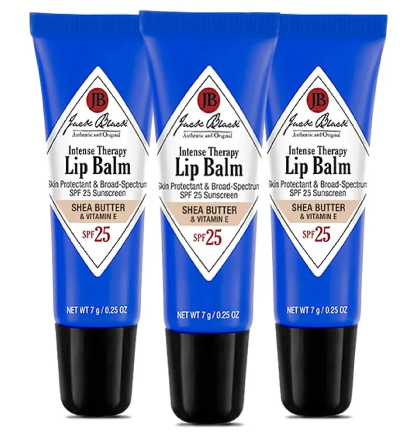 Бальзам для губ Jack Black Intense Therapy, 0,25 унции - защита от солнца SPF 25, увлажняющий бальзам для губ, увлажняющий бальзам для губ с SPF, солнцезащитный крем для губ. 21.27 г (3 шт.), black