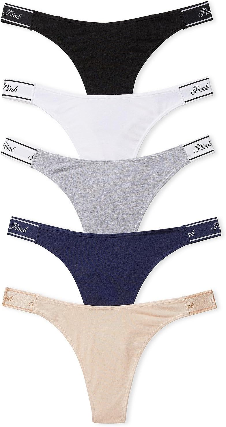 

Victoria's Secret PINK Женские хлопковые трусики-стринги с логотипом, трусики для женщин, набор из нескольких штук (XS-XXL), Spring Basic