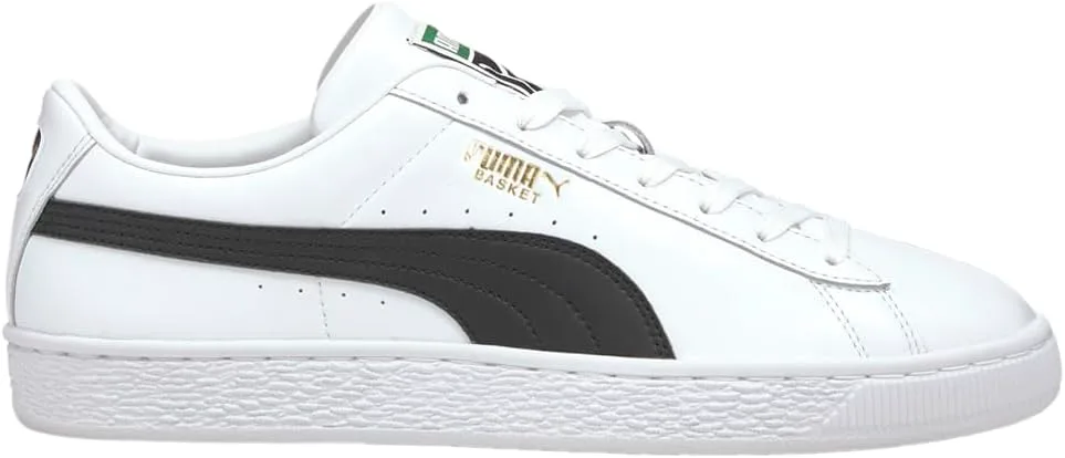 Мужские кроссовки PUMA Basket Classic XXI с шнуровкой для повседневной носки - белые, белый/черный — фото 3