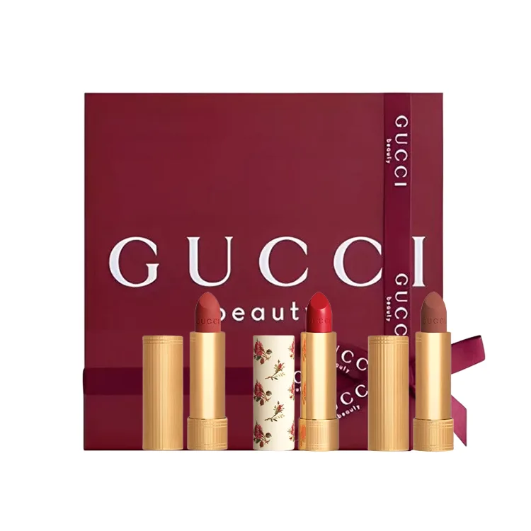 GUCCI Подарочный набор матовой помады Pleuche Velvet Mist, 3.5г+3.5г+3.5г, Three-Piece Set: Velvet Lipstick #217+Silk Lip Balm #25+Velvet Lipstick #122