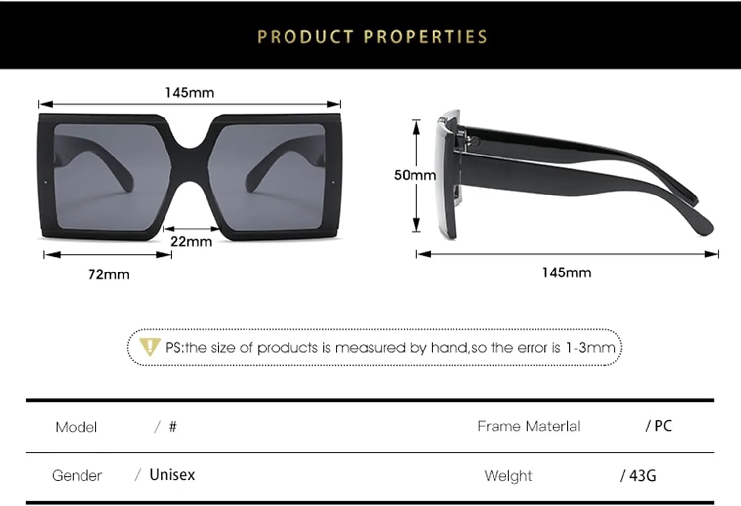 

Модные квадратные солнцезащитные очки в крупной оправе для мужчин и женщин, для уличной фотосъемки, отдыха на природе (Цвет: F, Размер: Средний) MTZJH, F