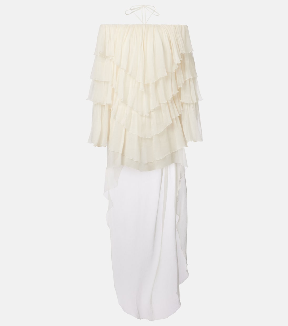 

Мини-платье из шелкового атласа с оборками Blumarine, Butter