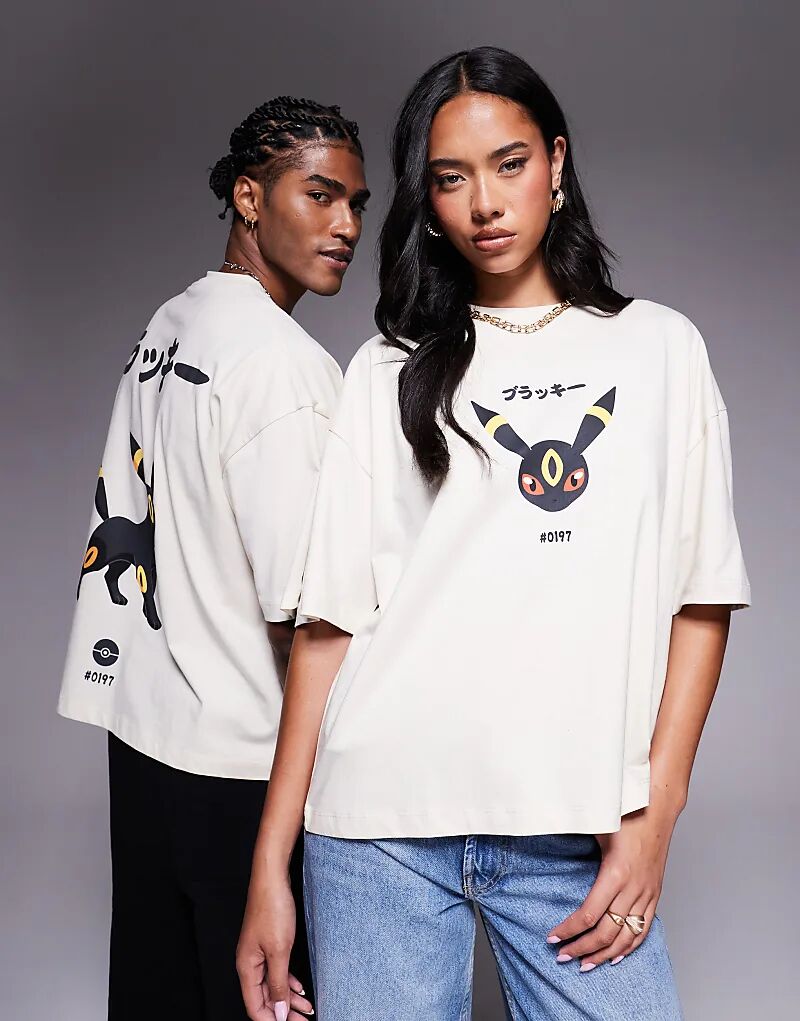 

Футболка унисекс оверсайз ASOS DESIGN Pokemon с принтом Umbreon бежевого цвета