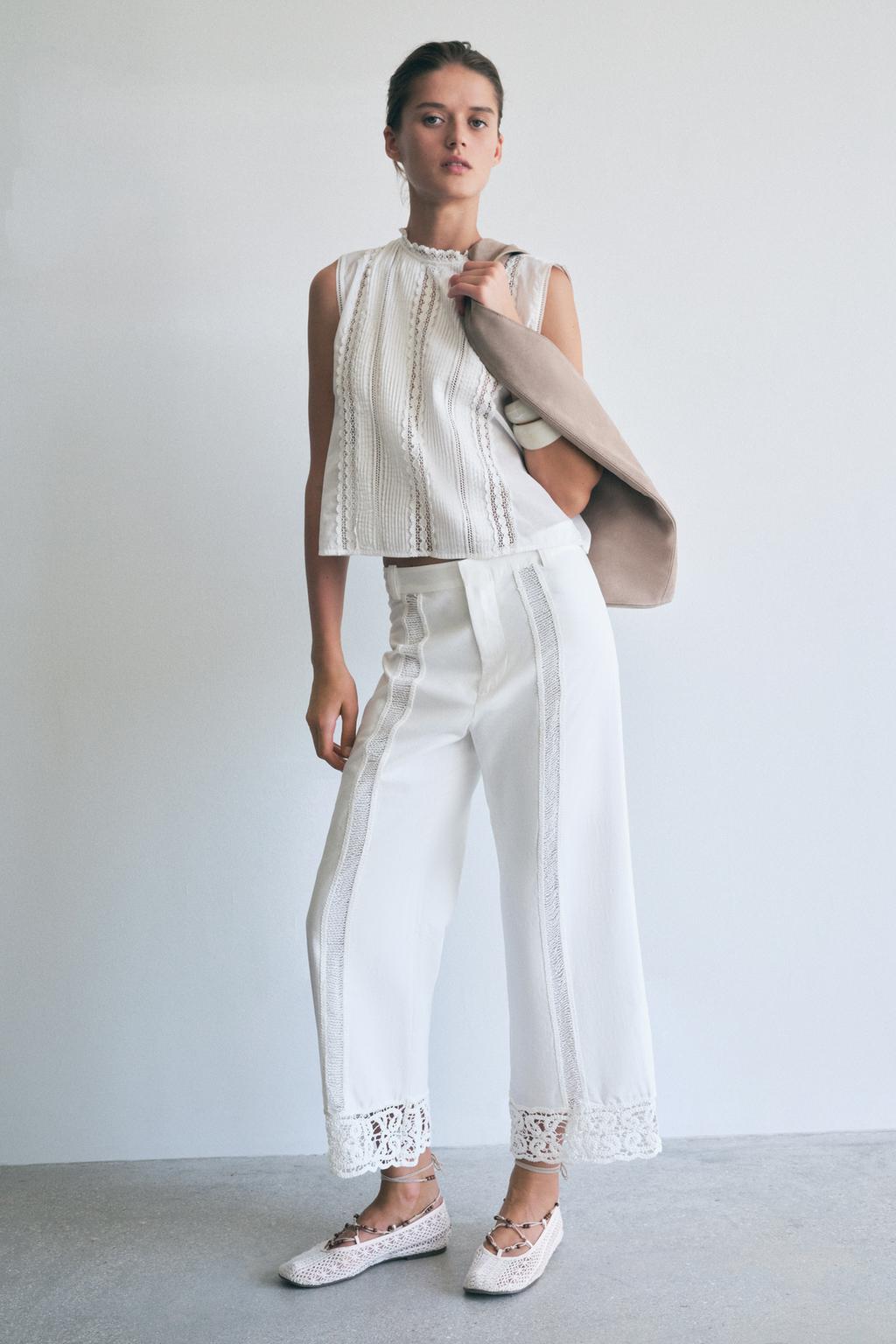 

Брюки, связанные крючком ZARA, белый