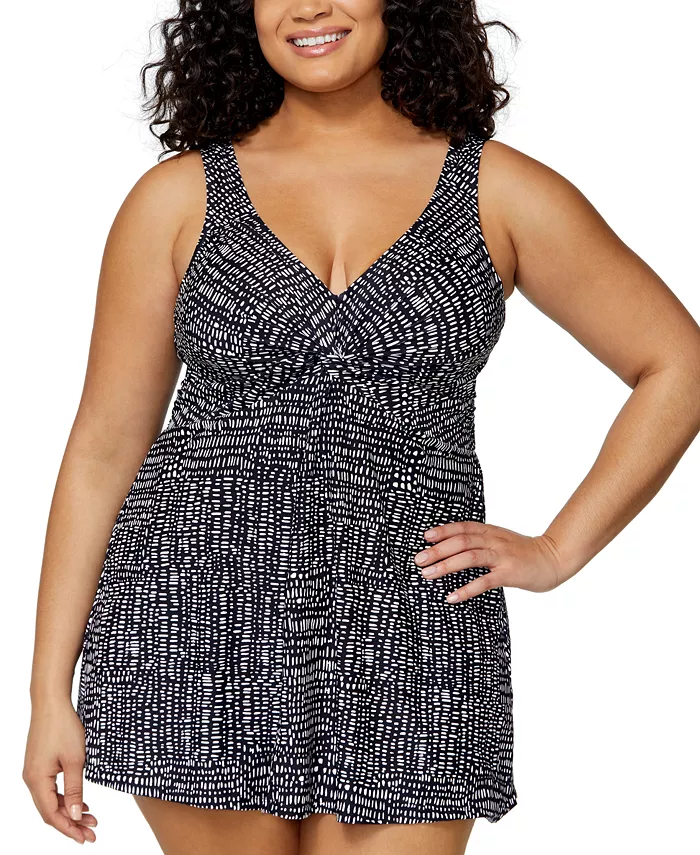

Купальное платье с закрученной передней частью и косточками Magnolia Plus Size Island Escape, черный