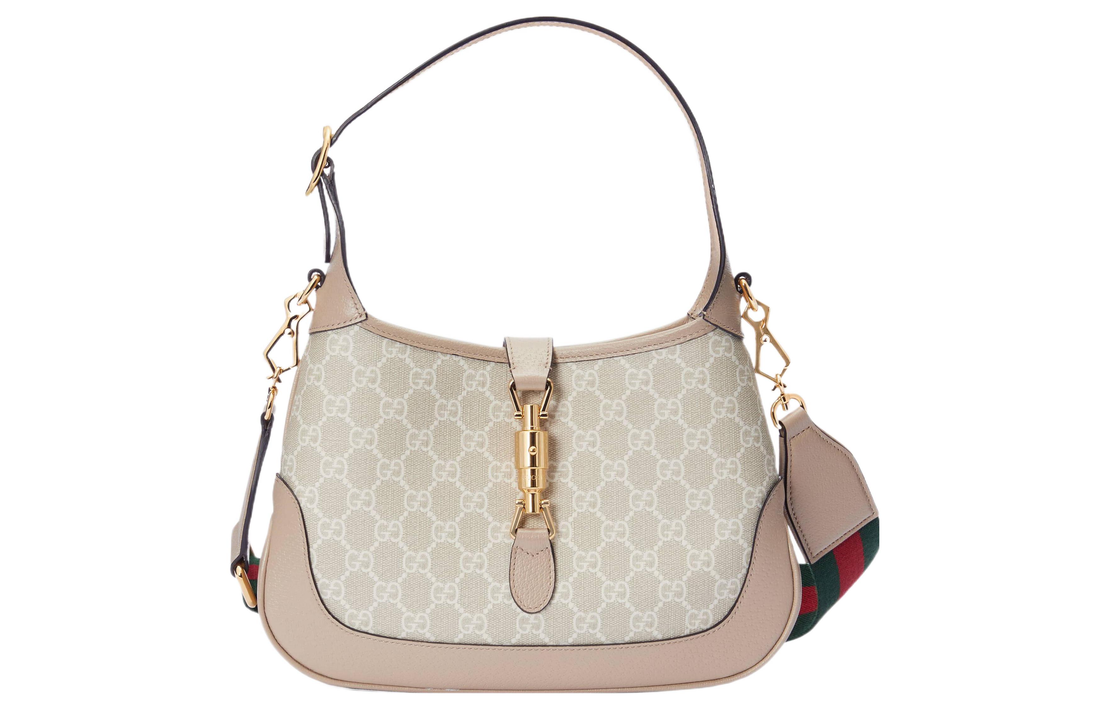 GUCCI Jackie 1961 Canvas With Leather Trim Crescent Shoulder Bag, кросс-боди для женщин, бежевый