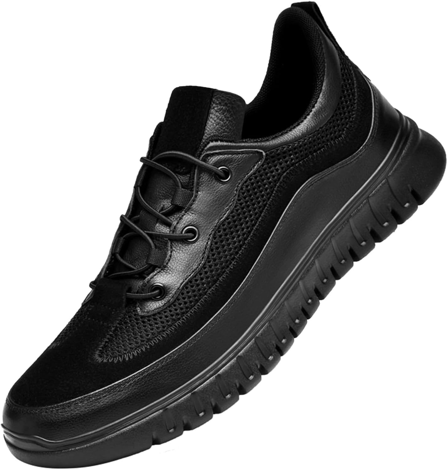 

Мужские ультралегкие дышащие кроссовки LAXiMU для прогулок, с сетчатой верхней частью, для тренировок, повседневные спортивные кожаные нескользящие модные кроссовки, черный