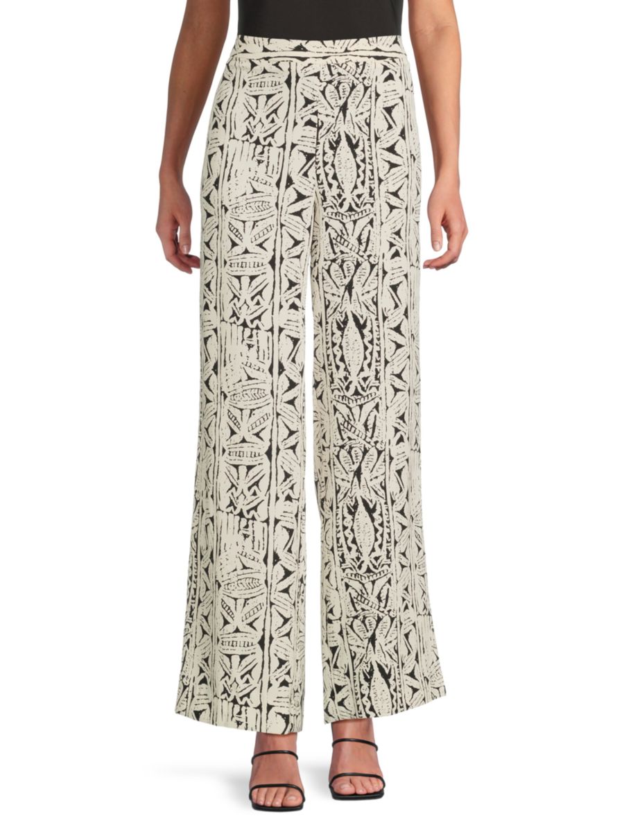 

Брюки с принтом и плоским передом Halston, цвет Beige Multicolor