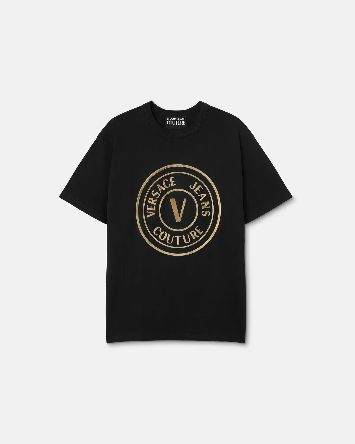 Футболка из хлопкового трикотажа с принтом VERSACE, черный