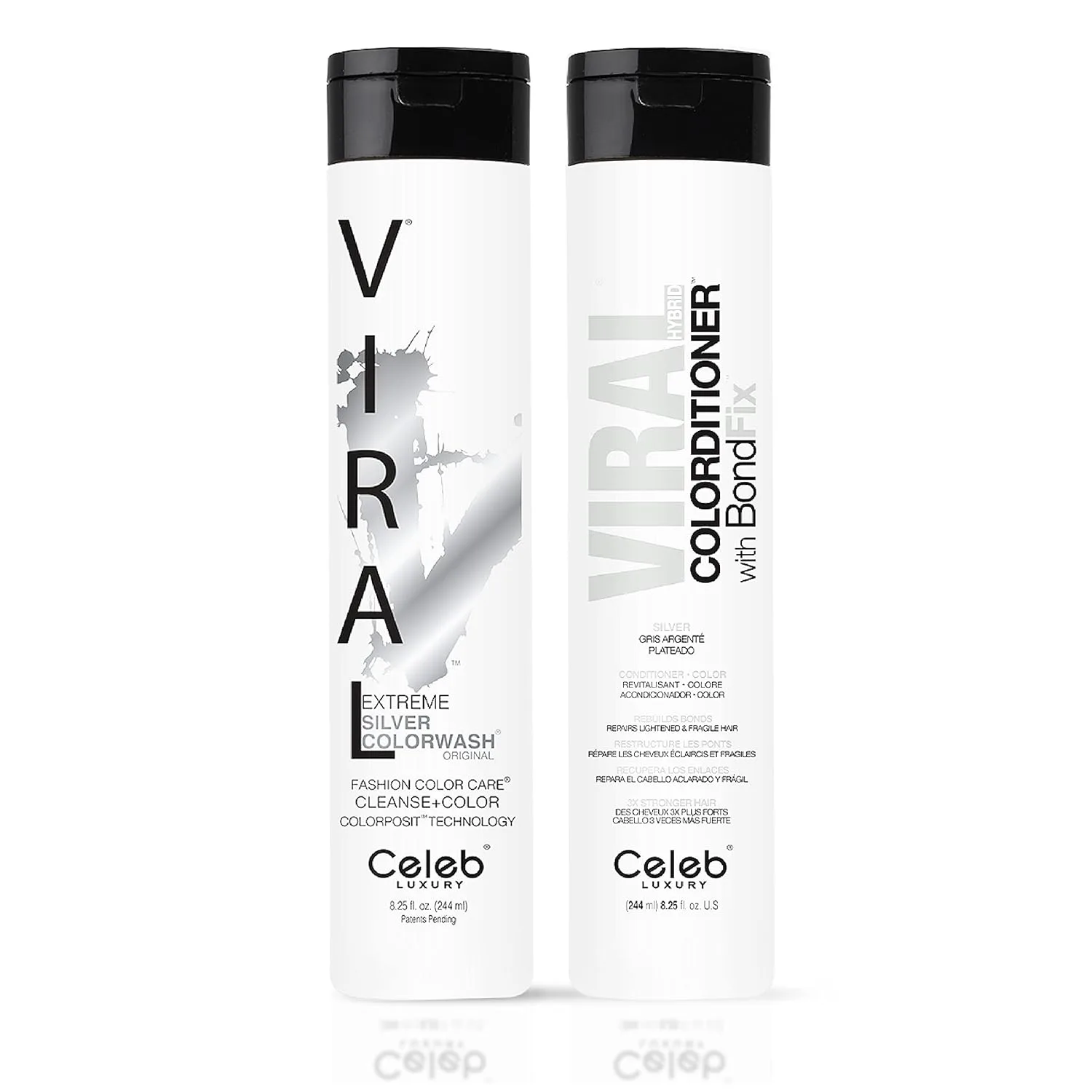 Celeb Luxury Intense Color Depositing Colorwash шампунь + BondFix восстановитель, веганская краска для волос, на основе растений, полуперманентный цвет, наборы Viral и Gem Lites, Silver