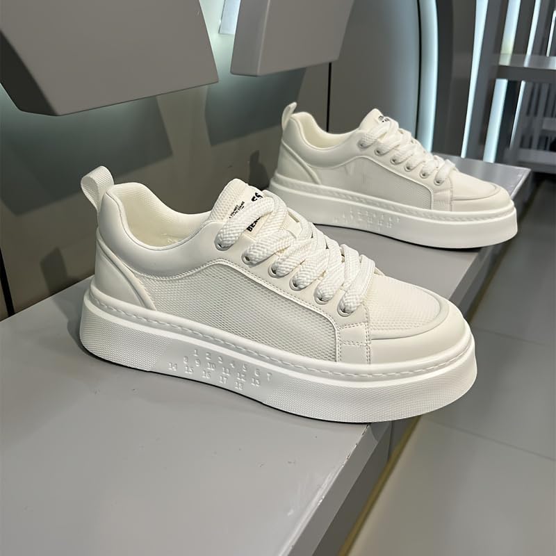 Мужские дышащие кроссовки из сетки - мягкая амортизирующая резиновая подошва, бело-бежевый цвет, средний верх для повседневной носки, повседневная обувь, Современные кроссовки, Внутренняя подкладка из ткани Clolinde — фото 2