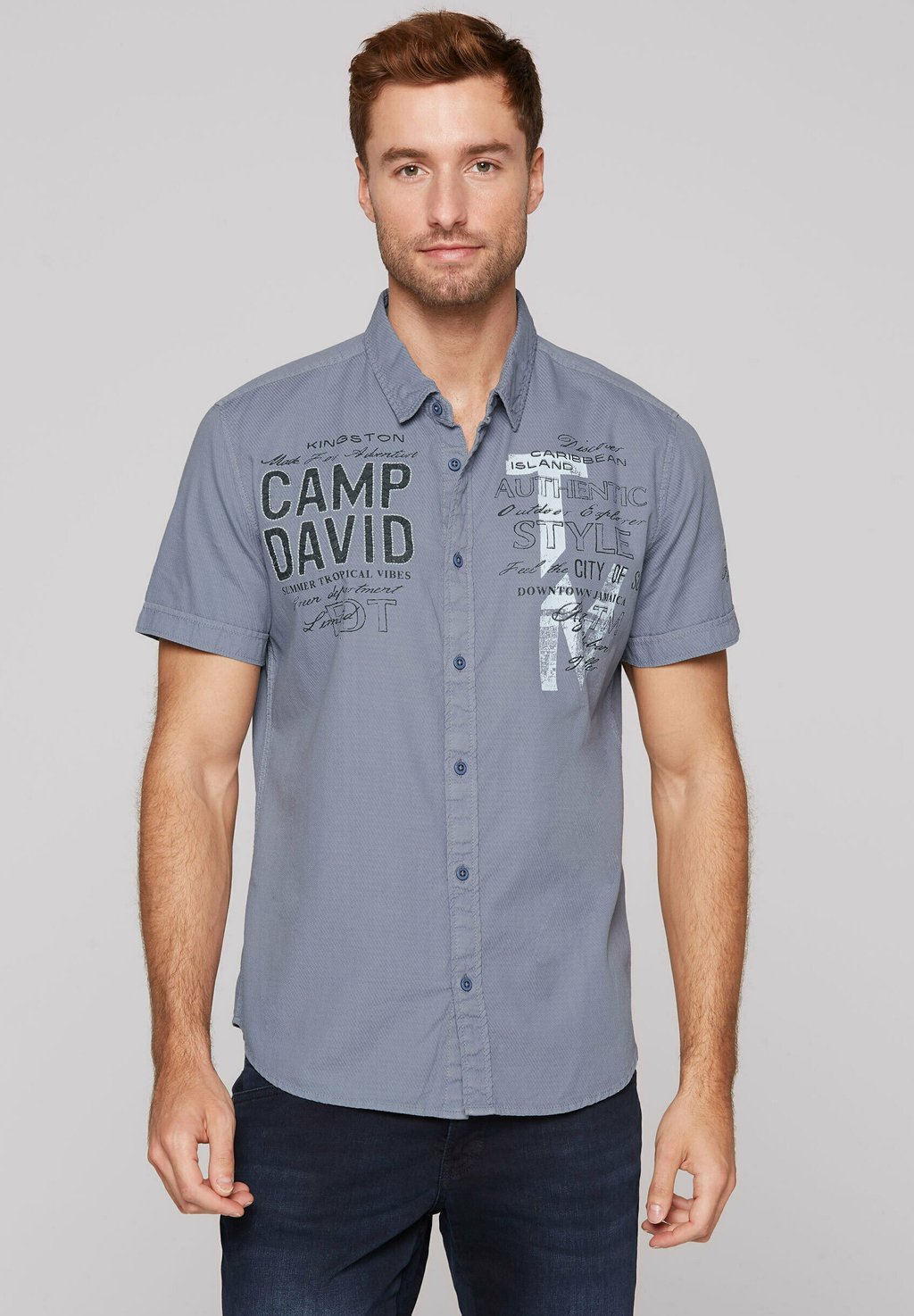 

Рубашка KURZARM MIT LOGO ARTWORKS Camp David, сине-серый