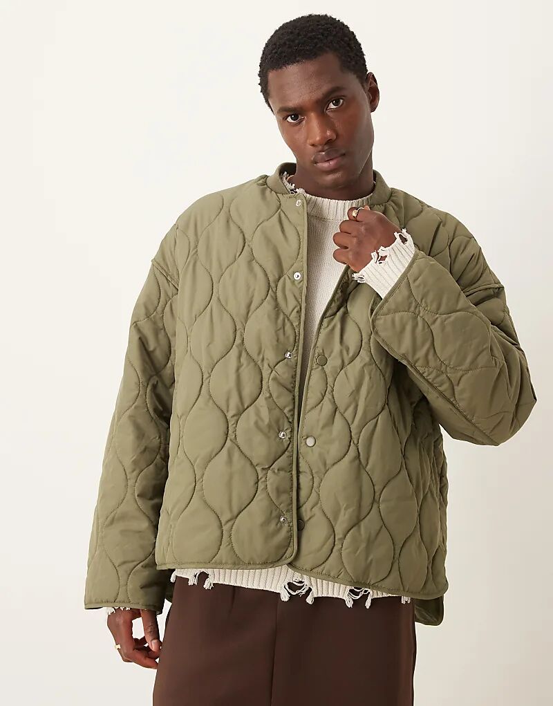 

Свободная стеганая куртка-пуховик цвета хаки ASOS DESIGN