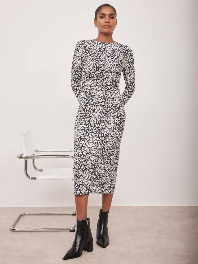 

Платье миди с драпировкой и анималистичным принтом Mint Velvet, Black