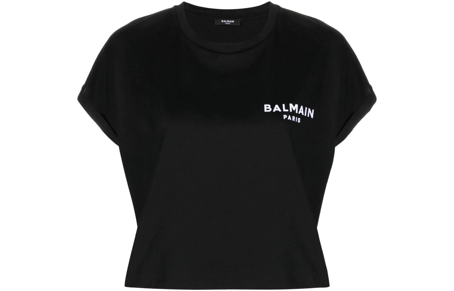 

Футболка кроп с логотипом BALMAIN, черная