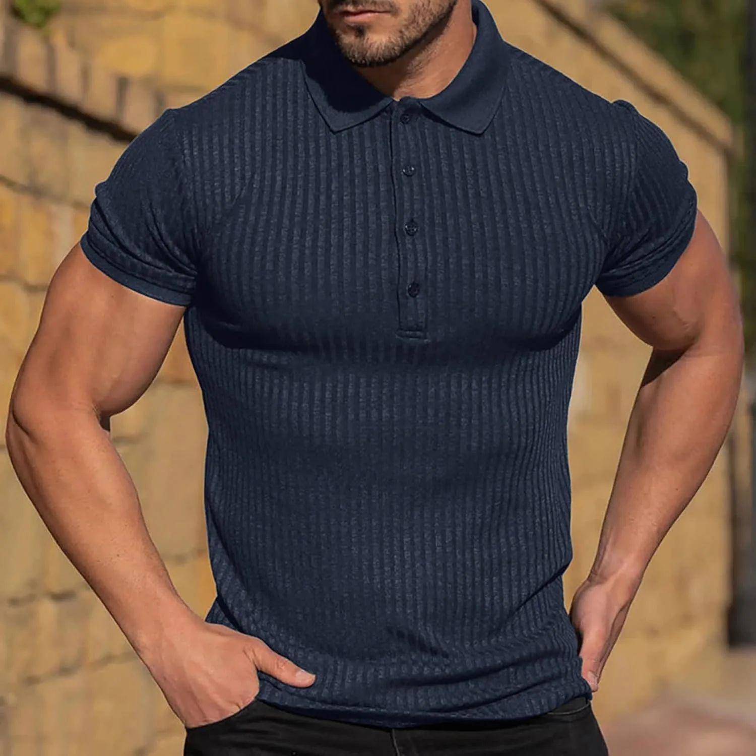 Мужская футболка-поло Ribbed Stretch Slim Fit для гольфа и тренировок — фото 2