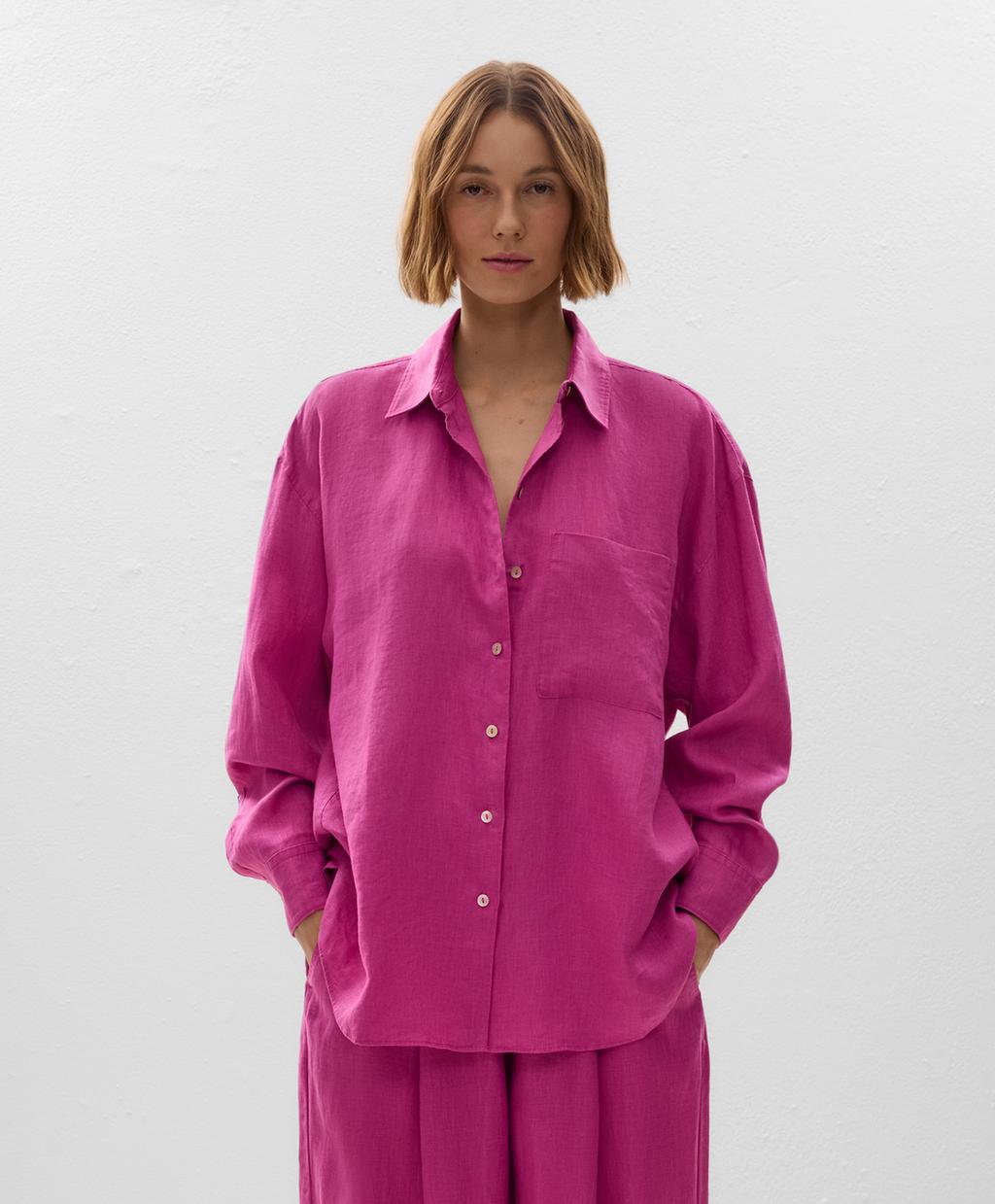 

Рубашка из 100% льна с длинными рукавами Oysho, цвет Fuchsia