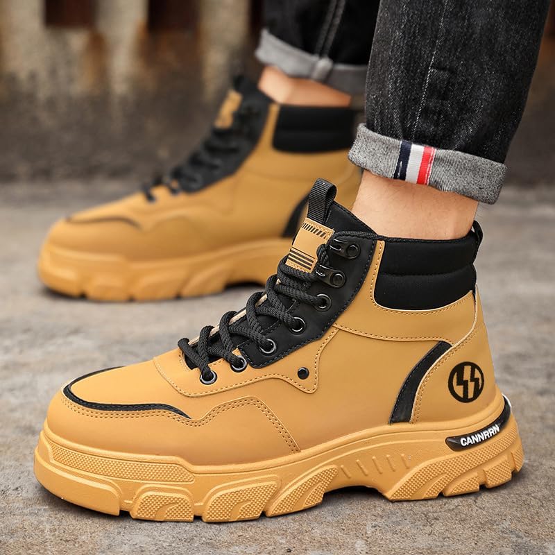 Мужские походные ботинки на шнуровке, Botas Deportivas Para Hombre, высокие ботильоны, модная, стильная, повседневная, удобная обувь для прогулок на открытом воздухе, легкая, дышащая Lokolucx, желтый — фото 4