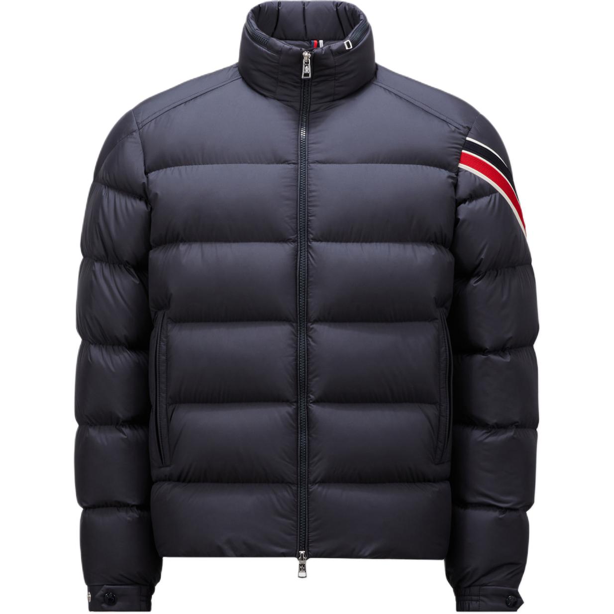 Солайан Застегивающаяся на молнию Короткая Пуховая Куртка Moncler, Морской Синий — фото 2