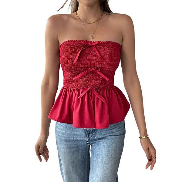 

Женский топ с присборенным краем и оборкой Yesfashion