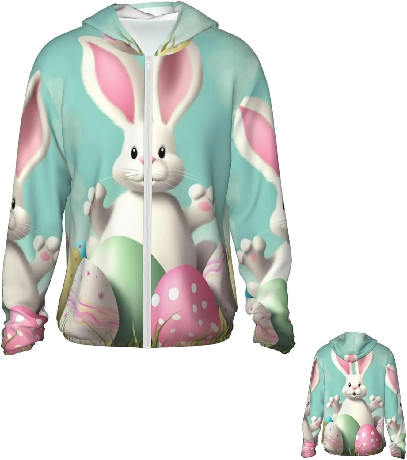 

Толстовка с капюшоном для защиты от солнца Happy Easter Eggs Bunny Tail, UPF 50+, с карманами PPTHSNVB