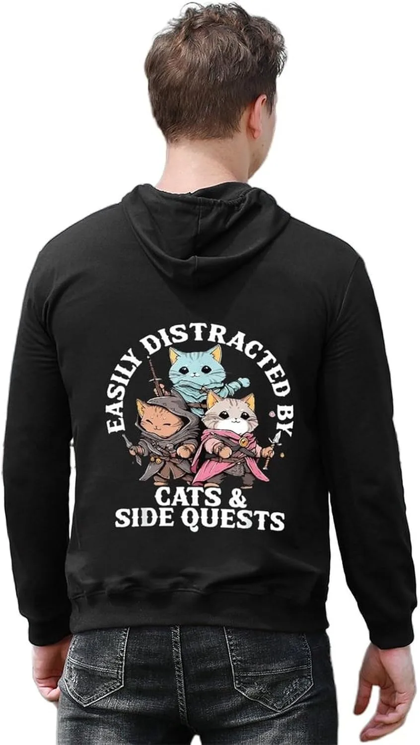 Толстовка Men Fun Cats Side Quest с длинными рукавами и карманом — фото 4