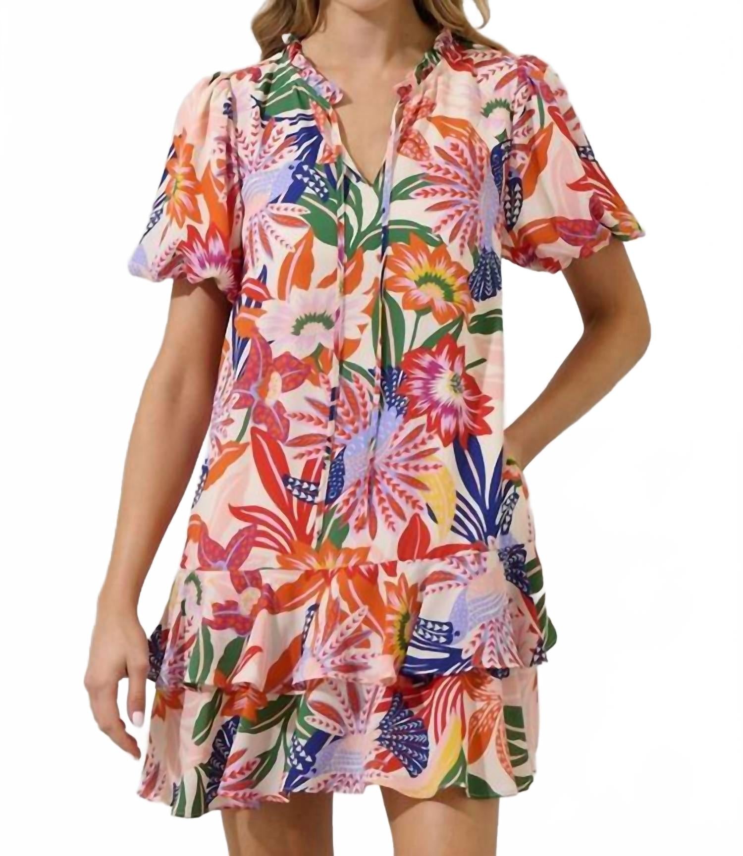 

SUGARLIPS Платье Lush Tropics с оборками, голубое, розовое и кремовое