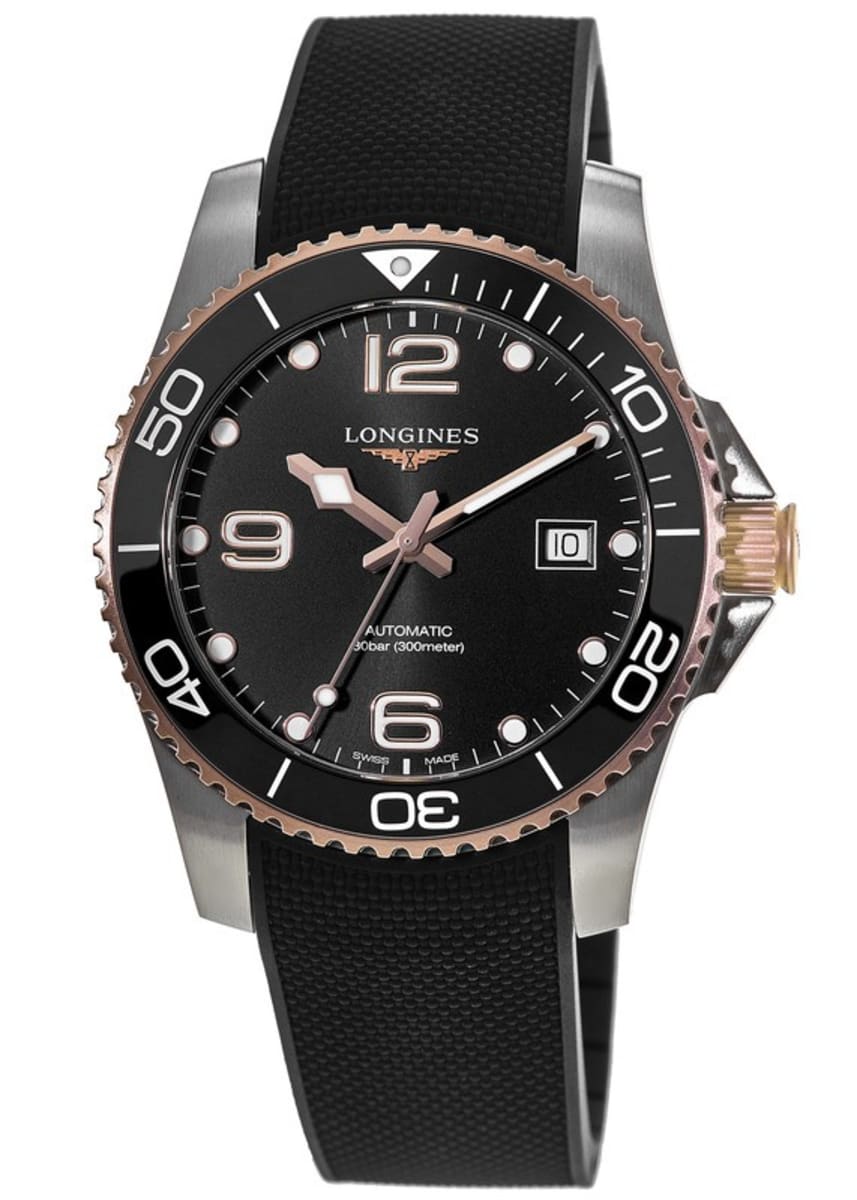 

Мужские часы Longines HydroConquest Automatic с черным циферблатом и керамическим безелем и резиновым ремешком L3.781.3.58.9
