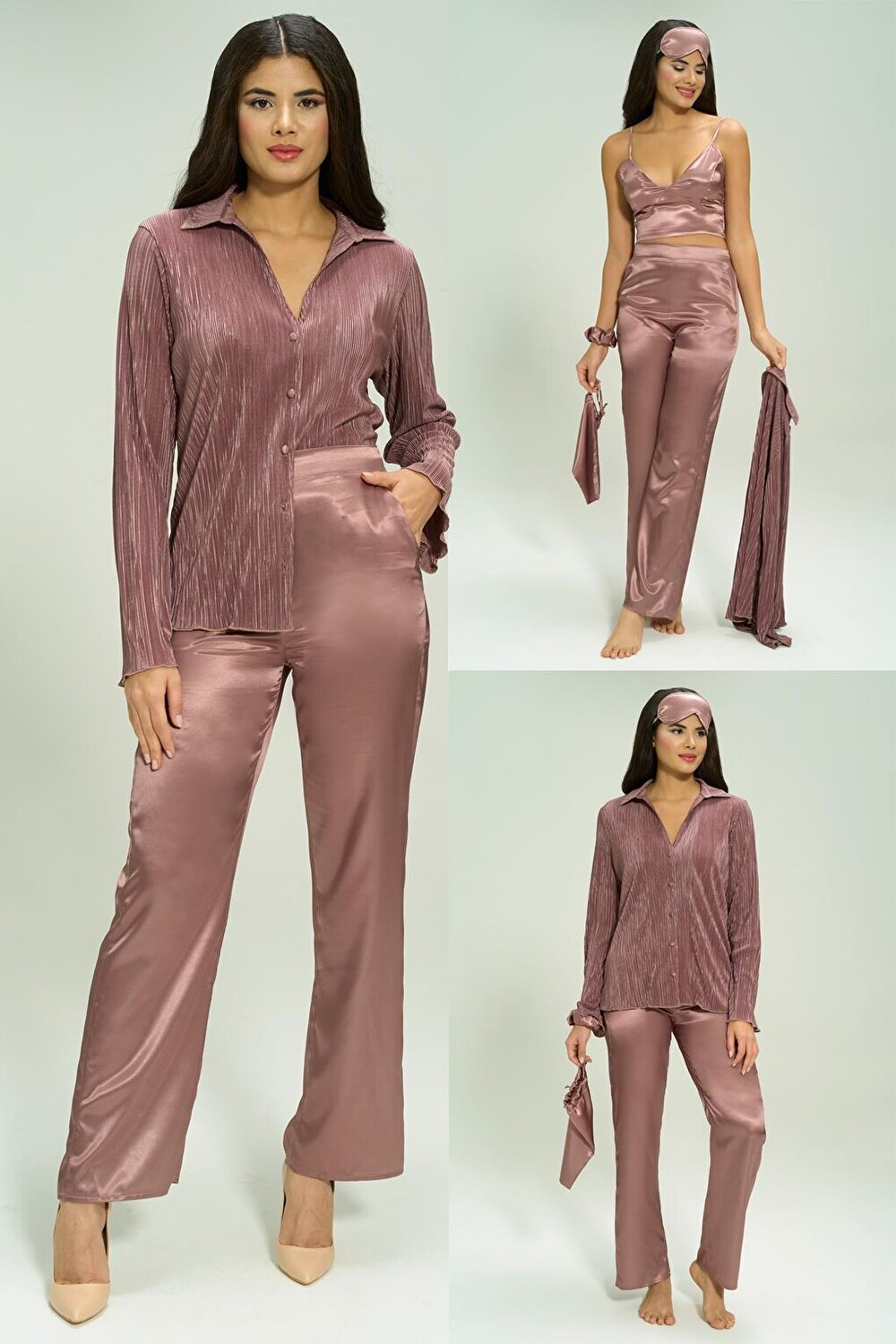 

Пижамный комплект-бюстье из 6 предметов из плиссированной норки FOR YOU MODA