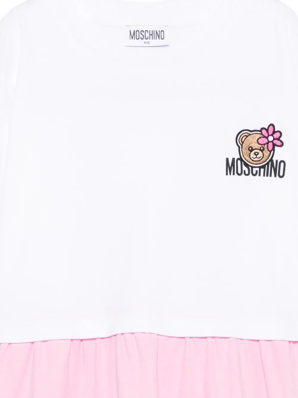 Платье с нашивками в виде плюшевого мишки, собранное на части Moschino Kids, белый — фото 3