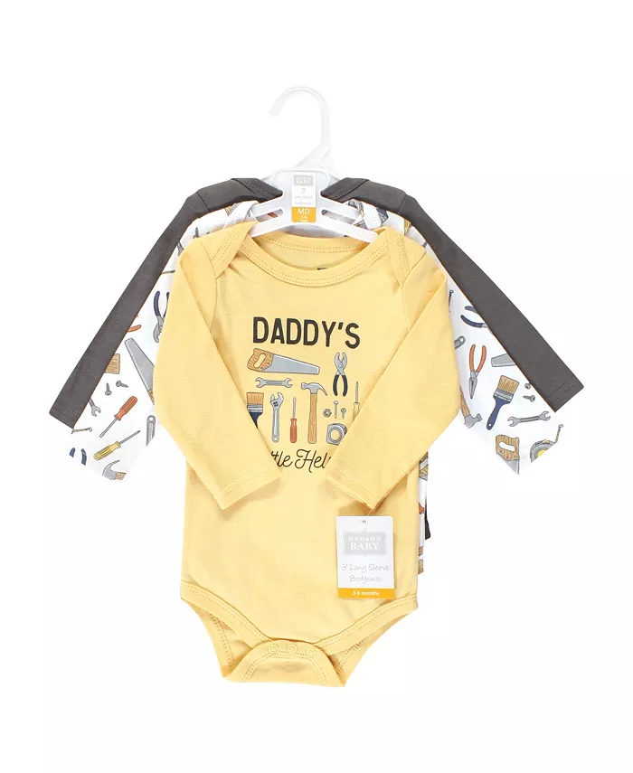 Детский хлопковый боди с длинным рукавом 3 шт Hudson Baby, синий — фото 2