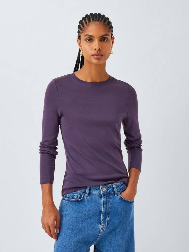 

Футболка с длинным рукавом и круглым вырезом из органического хлопка John Lewis, Gothic Grape