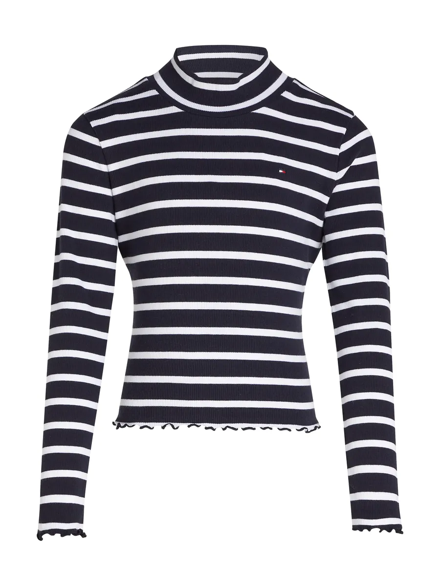 

Рубашка Tommy Hilfiger с длинными рукавами "MOCK NECK RIB TOP LS", с замком по краю, вышивкой логотипа, цвет Desert Sky