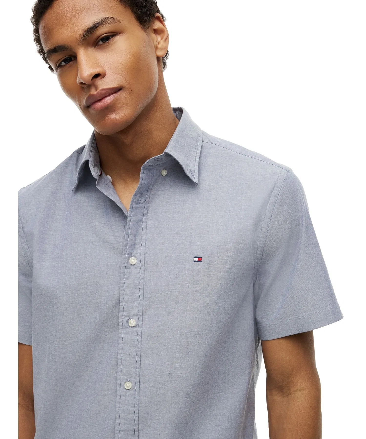 Мужская хлопковая рубашка Tommy Hilfiger с коротким рукавом жёлтого цвета — фото 2