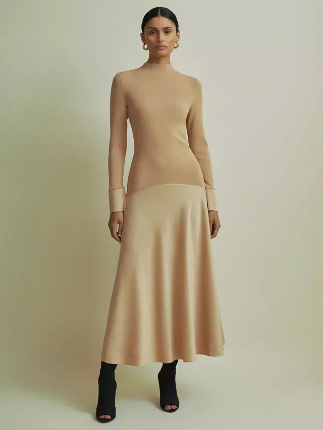 

Платье FLORERE Knit Top Woven Skirt Midi, песочный