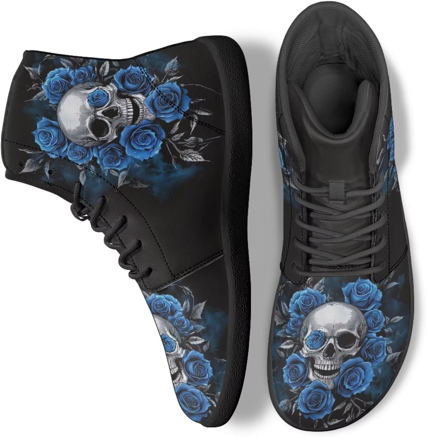 

Женские высокие обувь для ходьбы из PU-кожи, кроссовки, спортивные теннисные кроссовки Ecaestolph, Gothic Skull Blue Rose