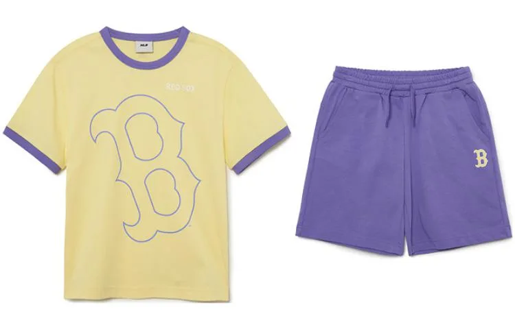 Детская повседневная спортивная футболка с круглым вырезом MLB, Set (Yellow+Violet)