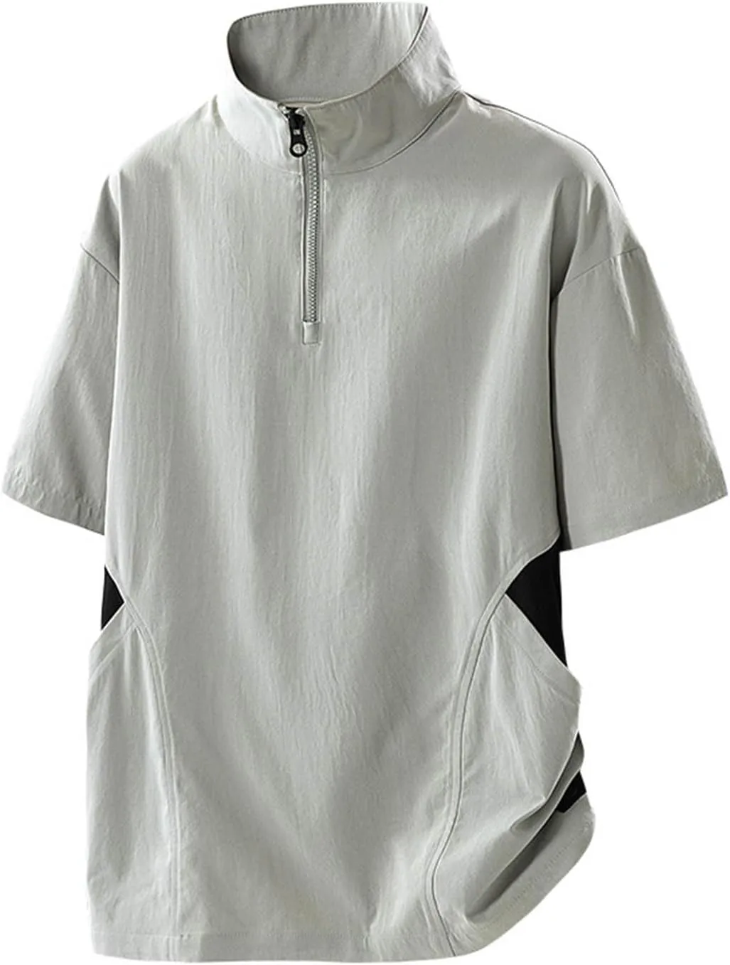 

Футболка для мужчин Quarter Zip Stand Collar с коротким рукавом, Loose Color Block, Quick Dry