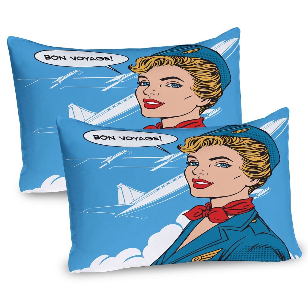 

ABAKUHAUS Travel Чехлы для подушек, набор из 2 шт., Bon Voyage Stewardess Airplane Travel Pop Art Retro Style Aviation Transport, Чехол для подушки с декоративным принтом, 80 x 40 см, разноцветный