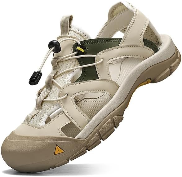 

Мужские эластичные с вырезами с закрытым круглым носком нескользящие походные сандалии на повседневной платформе с поддержкой свода, удобные сандалии-слипоны для активного отдыха на улице, летнего пляжа Uzujbaa, Sand1