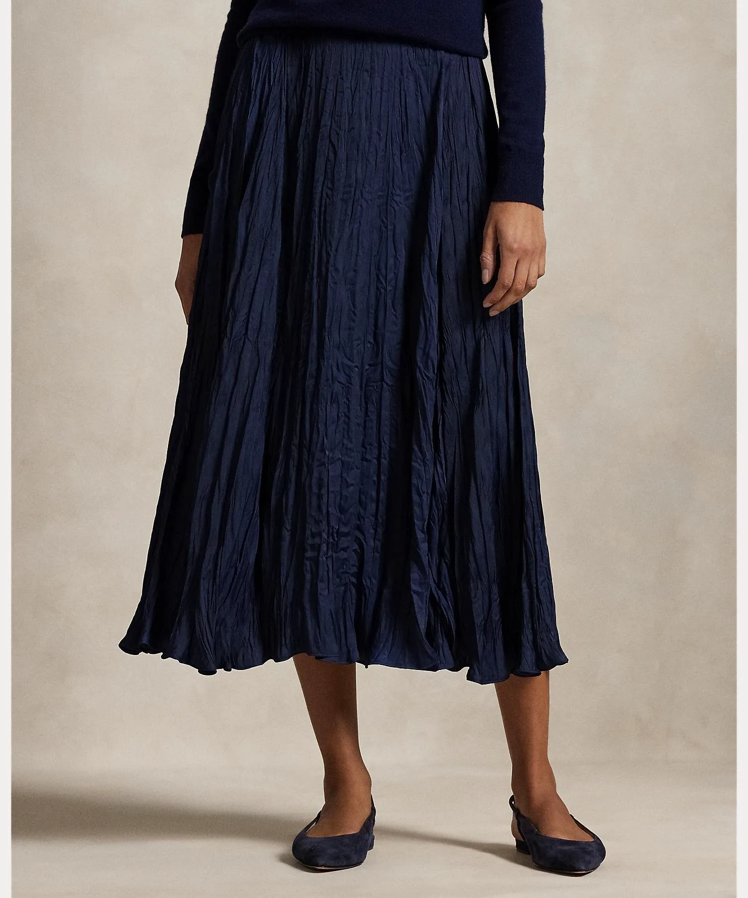 Юбка А-силуэта из жатого атласа Polo Ralph Lauren, 410 Navy — фото 2