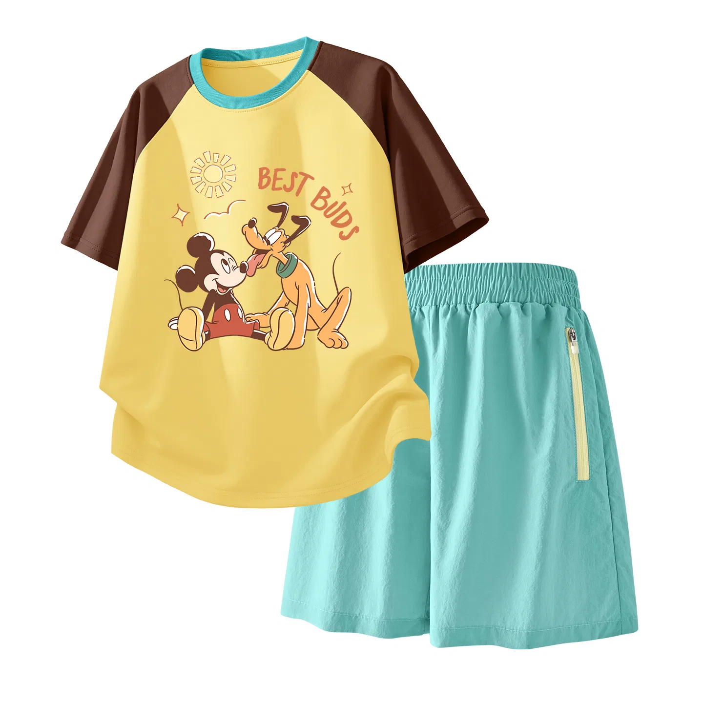 Детский спортивный костюм Casual Sportswear 2 Piece Set Disney, Di Yan Yang Brown Yellow+Solid Color Mint Green