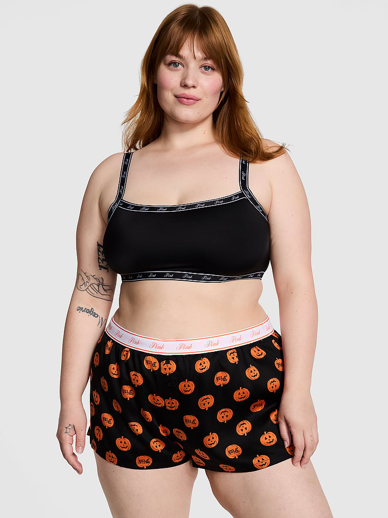 

Шелковые свободные пижамные шорты для сна Pink, lyocell black w pumpkins