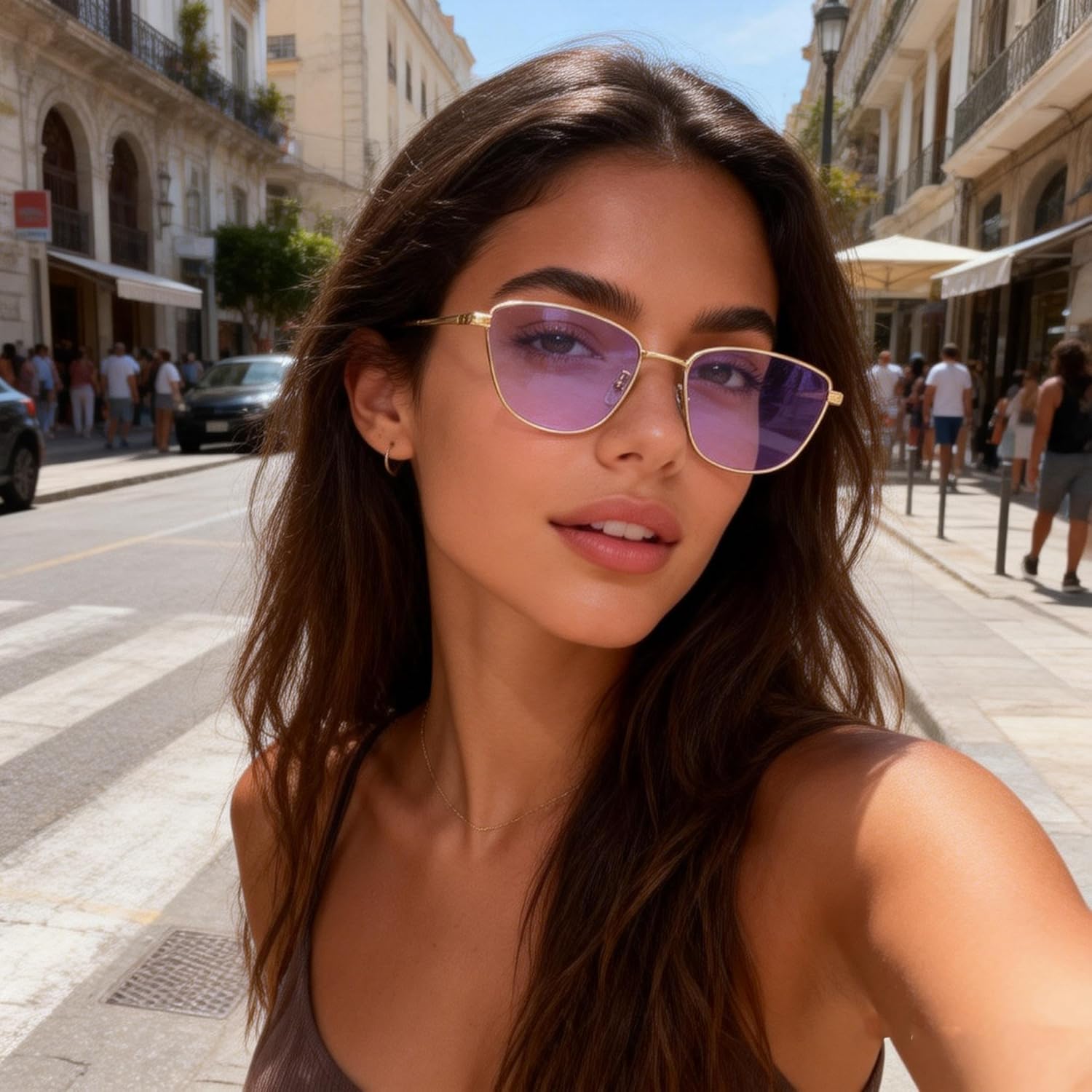 

Винтажные маленькие солнцезащитные очки Melrose «кошачий глаз» для женщин, модные, золотистый металлик, ретро, ​​90-е, стиль Y2K, милые крошечные очки с защитой от УФ-излучения UV400, Gold/Purple