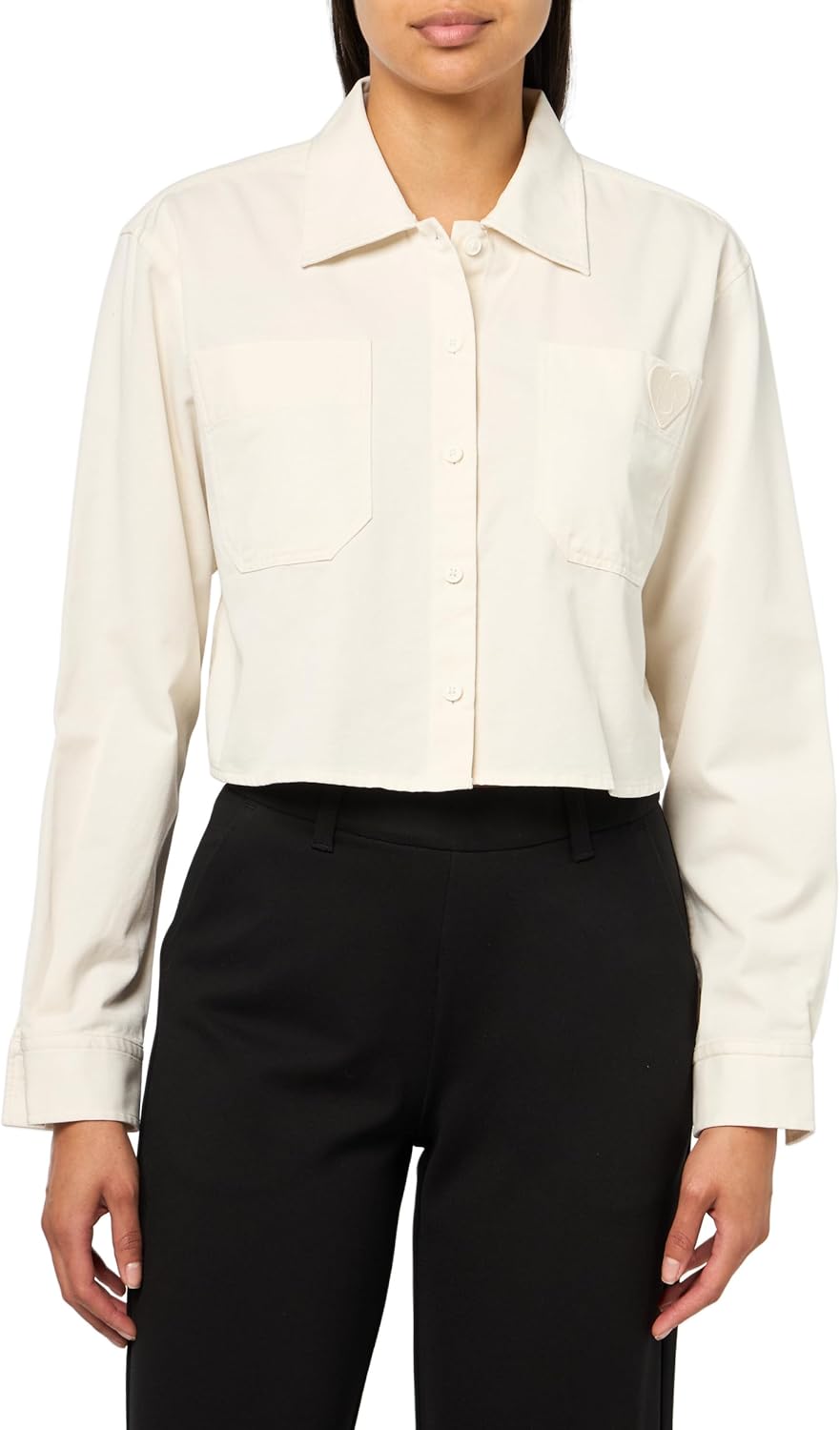 

HUGO Женская укороченная рубашка на пуговицах с логотипом в виде сердца, Natural White