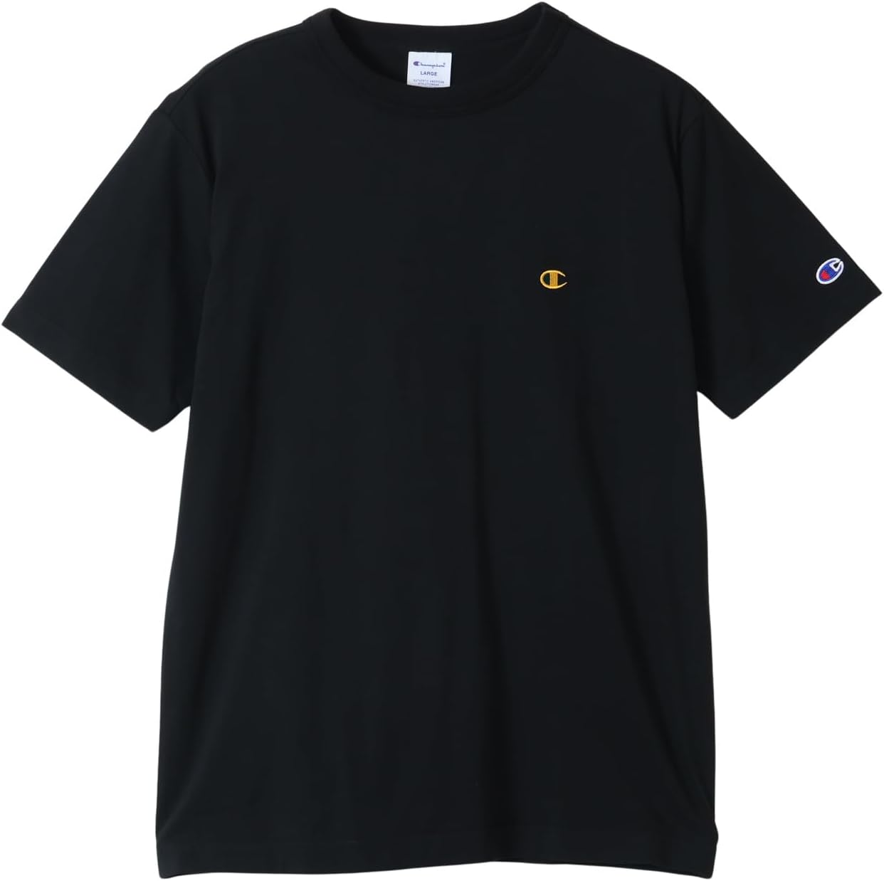 

Мужская футболка Champion, короткий рукав, круглый вырез, 100% хлопок, вышивка логотипа в одну точку, черный/желтый