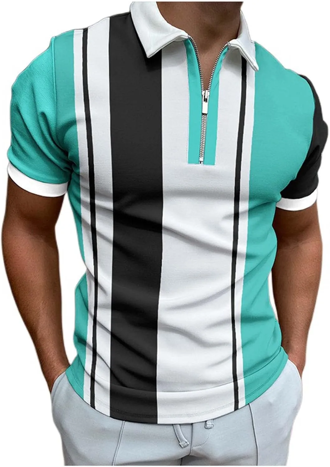 

Мужская поло Slim Fit с коротким рукавом и молнией на четверть Thatrich