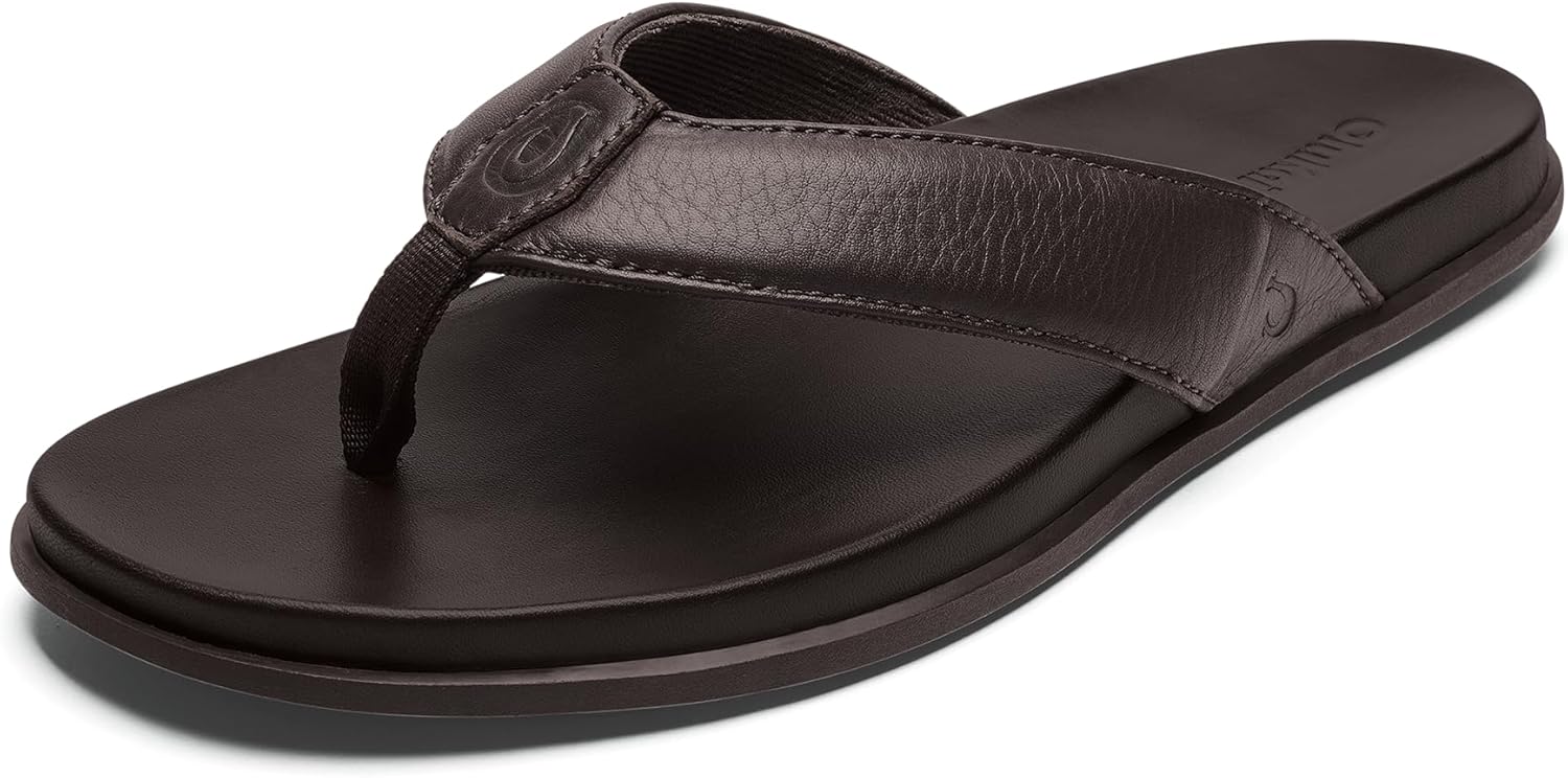 

Мужские кожаные сандалии OLUKAI Olali, и удобные шлепанцы, мягкий и долговечный материал, поддержка свода стопы и комфорт на весь день, Dark Java/Dark Java