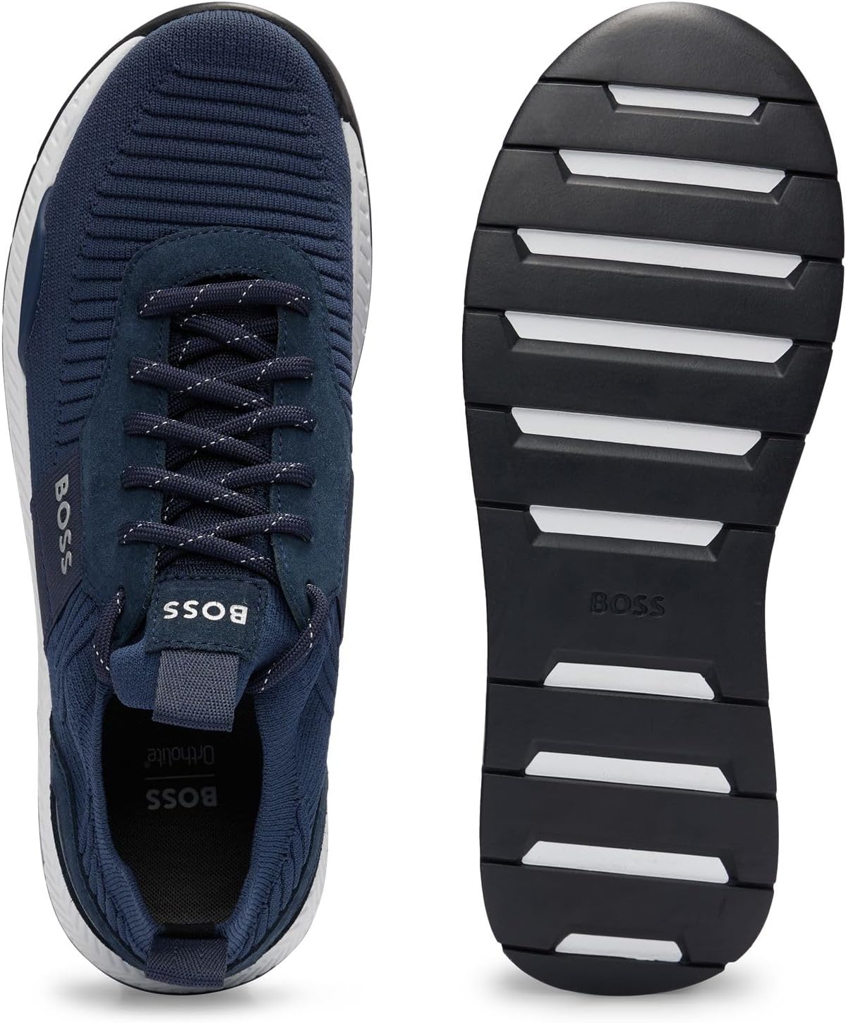 Кроссовки BOSS Mens Titanium Runn TTNM EVO с замшевой отделкой в стиле носка, размер, темно-синий — фото 4
