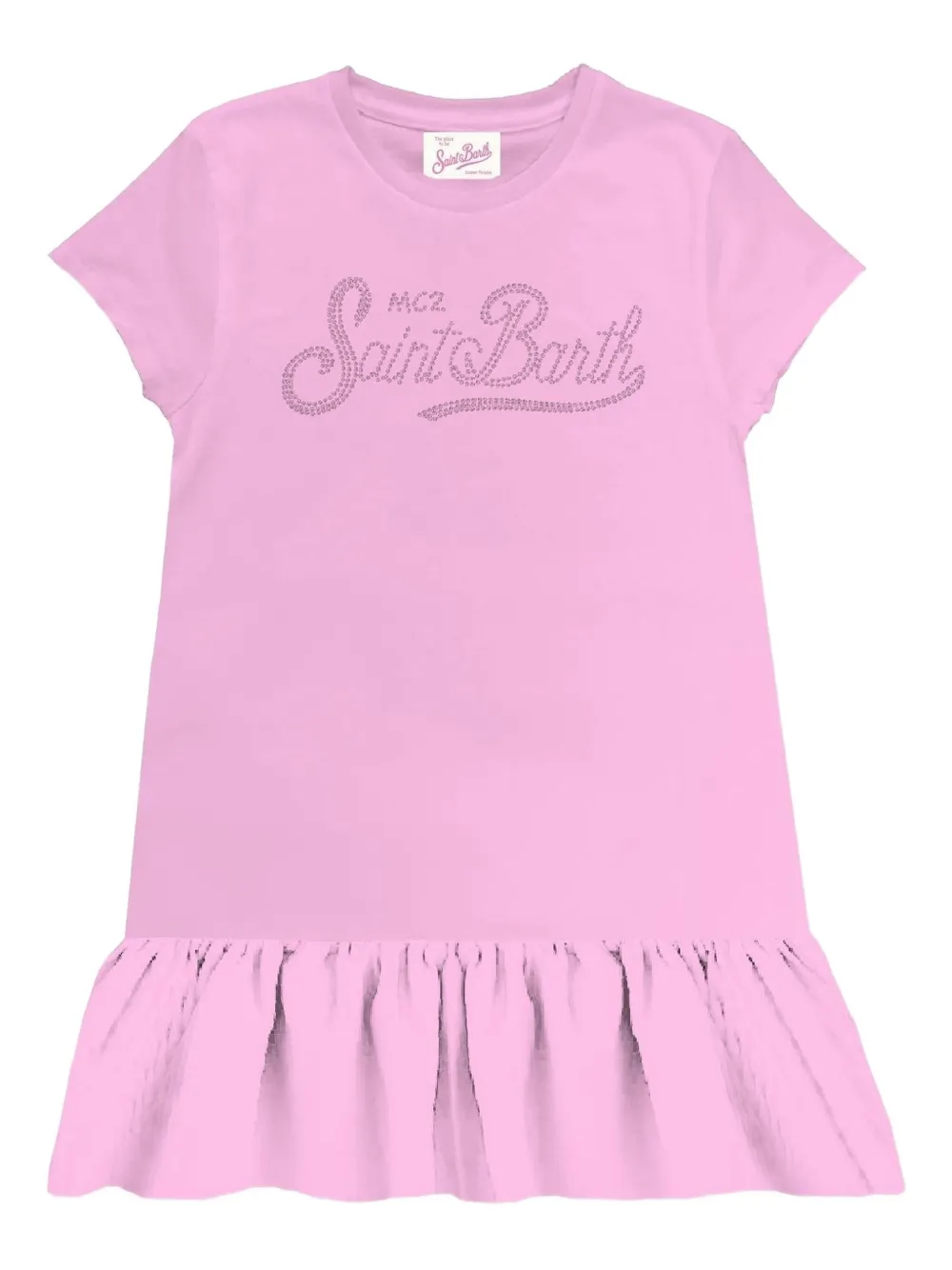 

Платье с оборкой по подолу, украшенное стразами MC2 Saint Barth Kids, розовый
